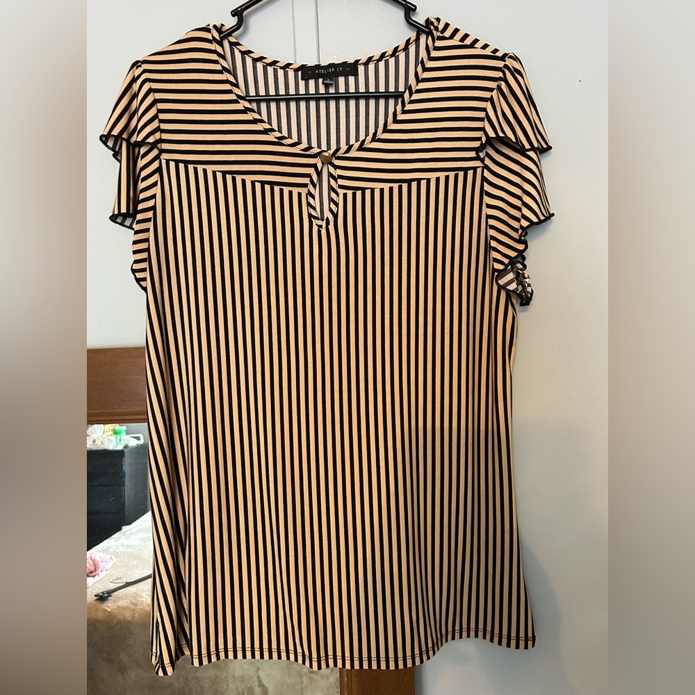 Elegant Black and Cream Striped Blouse